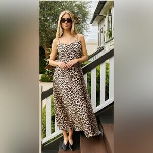 La Prestic Ouiston petula animal print dress Italy silk midi slip SM 1 NEW $1500